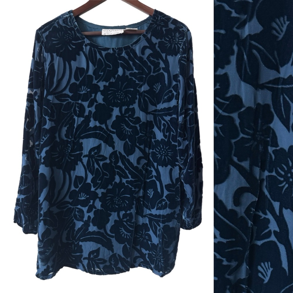 SILK LORE Top Blouse Burnout Velvet Silk Blend Sz M